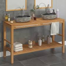 Il lavabo è elemento centrale di un bagno. Vidaxl Mobile Bagno In Massello Di Teak Con Lavabi In Pietra Di Fiume Marrone