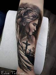 Angel Crosses By Edas Tattoo Tattoos Portrait Tattoo Angel Tattoo