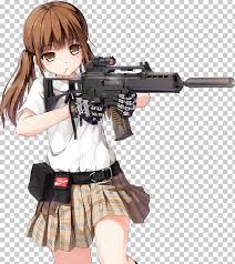 Anime character with brown haired holding rifle, anime female firearm girls with guns manga, anime, assault rifle, airsoft, cartoon png. Anime Female Firearm Girls With Guns Manga Png Clipart Airsoft Anime Art Assault Rifle Cartoon Free