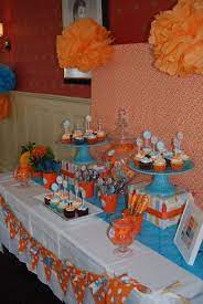 Orange And Turquoise Baby Shower Party Ideas Photo 4 Of 20 Orange Baby Shower Baby Bear Baby Shower Boy Baby Shower Themes