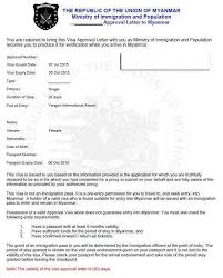 Myanmar Visa Sample Visa Online Visa Lettering