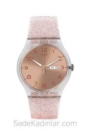 Swatch Saat Modelleri Pembe Simli Kordonlu Kiyafet Kombinleri Swatch Pembe Bayan Saatleri
