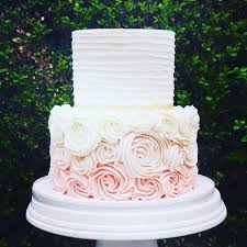 Pink Ombre Rosette And Gold Leaf Wedding Cake Wedding Cake Ombre Tiered Wedding Cake Bridal Shower Cakes