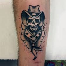 Having a tattoo on the chest makes men look attractive. Old School Black Ink Western Cowboy Skull Tattoo On Thigh Tattooimages Biz