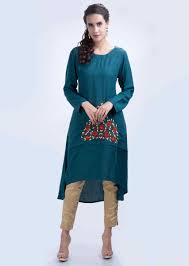 Buy Peacock Blue High Low Kurti With Floral Embroidered Butti Online Kalki Fashion Discover kajal kurti brands at lowest price. peacock blue high low kurti with floral embroidered butti online kalki fashion