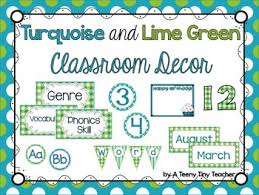 The colorful palm tree painting pulls the color scheme together beautifully. Turquoise And Lime Green Classroom Decor Pack A Teeny Tiny Teacher