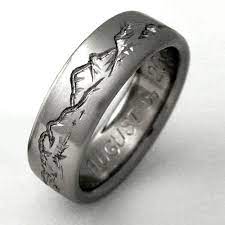 Montana 2 Titanium Ring With Mountains Titanium Rings Mens Wedding Rings Titanium Wedding Rings