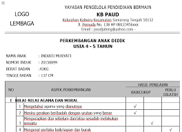 Contoh rpph kelompok usia 4 5 tahun tema pekerjaan air dan api. Contoh Format Raport Tk Paud Kb Tpa Kurikulum 2013 Administrasi Tk Paud