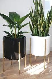 Large Mid Century Modern Planter Gold Metal Plant Stand Etsy Plant Decor Indoor House Plants Decor Mid Century Modern Planter