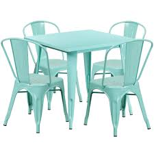 Galvanized metal dining table and chairs. 31 5sq Mint Metal Table Set Et Ct002 4 30 Mint Gg Restaurantfurniture4less Com