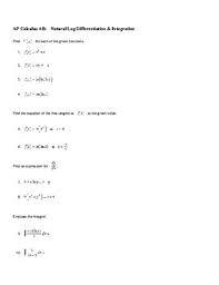 Precalculus worksheets math worksheets algebra ii lessons. Ap Calculus Worksheet With Integration Differentiation Involving Natural Logs