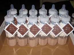 Hot Chocolate Mix In Baby Bottles As Favors For Guest Perfect For A Winter Baby Shower Baby Shower Favors Diy Winter Wonderland Baby Shower Baby Boy Shower