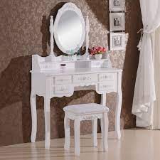 You will get 1 desk and 1 chair along with the set. White Dressing Table With Mirror Stool 7 Drawers Woltu Eu