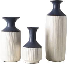 Navy Blue White Ceramic 3 Piece Table Vase Set Traditional Vases Vase Set Table Vases