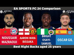 Top 4 Right Backs aged 25- Mazraoui vs Wan-Bissaka vs Osayi-Samuel vs Oscar  Gil (EA FC24 Comparison)