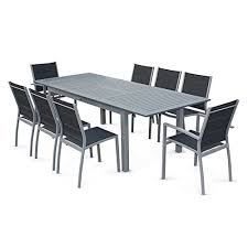 Alice S Garden Salon De Jardin Table Extensible Chicago Gris Table 175 245cm Avec Rallonge Et 8 Assises En Textilene