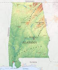 The state contains over 1,350 miles of navigable rivers which is more than any other continental u.s. Physical Map Of Alabama