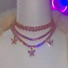 Pink Tennis Chain Butterfly Choker Necklace The Ice Princess Girly Jewelry Pretty Jewellery Luxury Jewelry