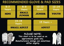 Cricket Gear Size Charts