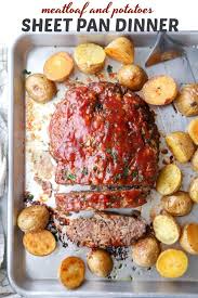 Meatloaf And Potatoes Sheet Pan Dinner Completely Delicious Recipe Sheet Pan Dinners Sheet Pan Recipes Meatloaf Dinner