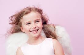 Angel girl with rainbow stock photo. Image of cheerful