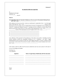 You will write a letter to your bank manager very easily through this noc letter format for the bank or office. No Objection Certificate From Legal Heirs For Bank Fill Online Printable Fillable Blank Pdffiller