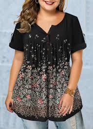 Plus Size Floral Print Roll Tab Sleeve Blouse Modlily Com Usd 29 40