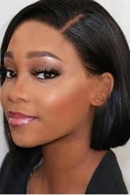 Natural Black Short Straight Hair Breathable High Temperature Fiber Bob  Head Wig