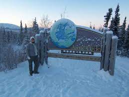 Departure from a meeting point in fairbanks. Arctic Circle Sign Alaska Winter Airlink Alaska Fairbanks Ak