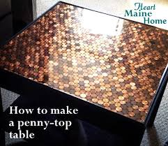 Heart Maine Home How To Make A Penny Top Table Diy Diy Table Top Diy Table Penny Table Tops
