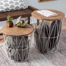 Lavish Home White 2 Piece Nesting Veneer Metal Round End Table Hw0200079 The Home Depot Nesting End Tables End Tables With Storage Small End Tables