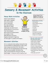 Sensory And Movement Activities In The Classroom Movement Activities Movement Preschool Sensory Processing Disorder Activities