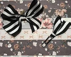 Black And White Striped Ribbon Bow Black And White Striped Ribbon Bow Planner Tn Charm Planner Clip Tn Accessories Bow Clip Bow Charm Planner Accessories Accessories Bow Charms