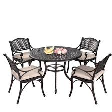 Rectangular metal outdoor dining table brings sophistication to your backyard. Cast Iron Outdoor 5 Piece Prato Cast Aluminium Dining Table Chair Set Reviews Temple Webster