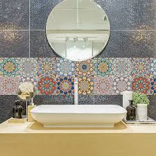 Our floor tile is always in stock to up the wow factor of any room Buy 20pcs Mandala Decorative Moroccan Style Tile Stickers Holengs Waterproof Peel And Stick Wallcovering Wall Floor Tile Decals For Bathroom Kitchen Backsplash Furniture Stairs Decor 5 9x5 9in Online In Turkey B092s5l2vr