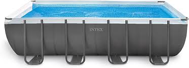 Amazon Com Intex 18ft X 9ft X 52in Ultra Frame Rectangular Pool Set With Sand Filter Pump Ladder Ground Cloth Pool Cover Garden Outdoor