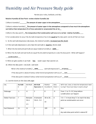 Humidity And Air Pressure Study Guide Review Your Notes