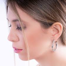 9ct White Gold Silver Filled Oval Hoop Earrings with