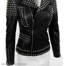 Black Studded Lambskin Leather Biker Jacket In Ca Moda Italy Fashion