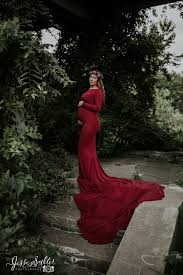 Red Wine Long Sleeve Swoop Back Mermaid Styled Maternity Gown With 2 Yard Maternity Dresses Photography Maternity Photo Outfits Long Sleeve Maternity Dress