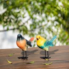 Abstract Ceramic Bird Figurine Set Of 2 Geometric Dog Animal Statues Animals