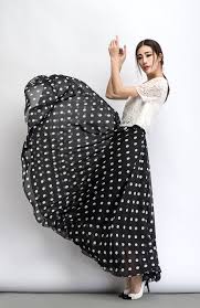 Black And White Polka Dot Maxi Skirt Black White Pulka Chiffon Skirt Maxi Skirt C481 Chiffon Maxi Skirt Chiffon Skirt Concert Dresses