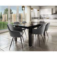 Previous photo in the gallery is grey bedrooms decor ideas furnitureteams. Extendable Dining Table In Black High Gloss 6 Grey Velvet Tub Chairs Vivienne Furniture123