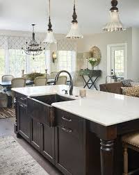 Copper Farmhouse Sink With White Macaubas Quartzite Copper Farmhouse Sinks Farmhouse Sink Dark Cabinets Farmhouse Sink