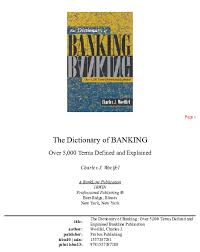 Pdf The Dictionary Of Banking Over 5 000 Terms Defined And