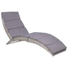 Festnight Folding Outdoor Chaise Lounge Chair Gray Rattan Patio Sun Lounger Bed With Cushion Recli Sun Lounger Folding Sun Loungers Outdoor Chaise Lounge Chair