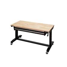 Husky 52 In Adjustable Height Workbench Table With 2 Drawers In Black Holt5202b11 The Home Depot In 2020 Adjustable Height Work Table Adjustable Height Workbench Workbench Table