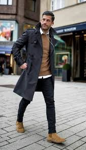 Black Trenchcoat With Suede Boots Smart Casual Warm Weather Outfits For Men 3 Ideas Outfits Lookastic