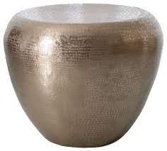 The top comes in different wood finishes, and the base is available in various metal options. Hammered Silver Drum Round End Table Pedestal Minimalist Modern Nickel Metal Contemporary Side Tables And End Tables By My Swanky Home Houzz