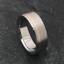 Titanium Ring With One Off Center 18k Solid Rose Gold Inlay Etsy Titanium Rings Women Mens Wedding Rings Mens Wedding Rings Titanium